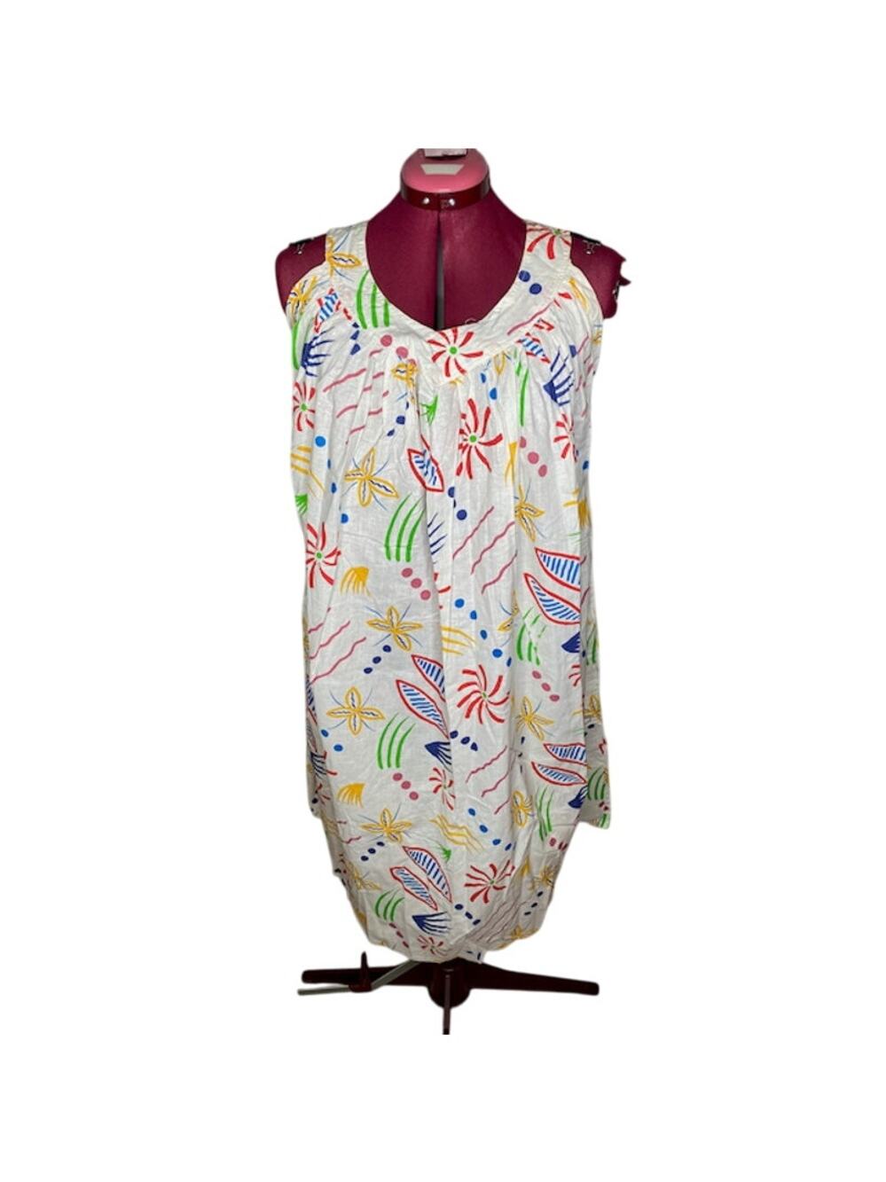 sun dress geometric print white yellow red blue